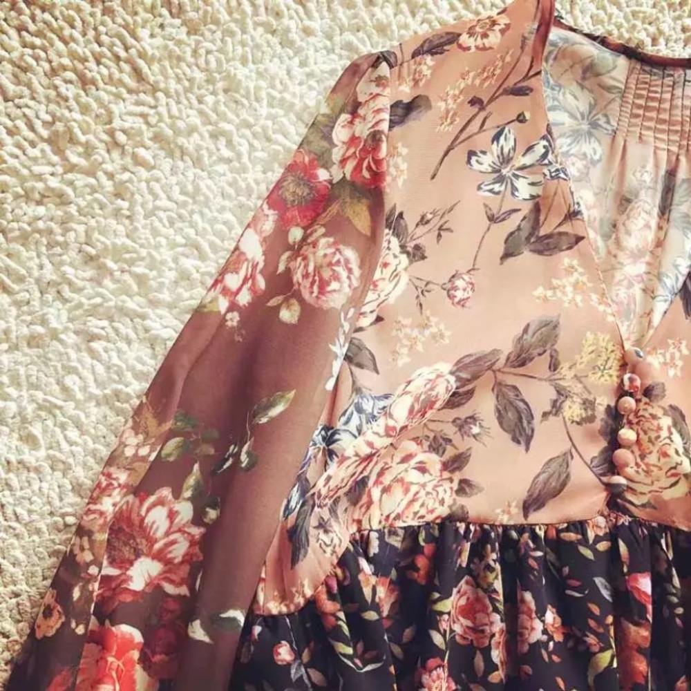 SOLD OUT Boho Fall Colors Chiffon Long Sleeve Dress - Picture 10 of 10